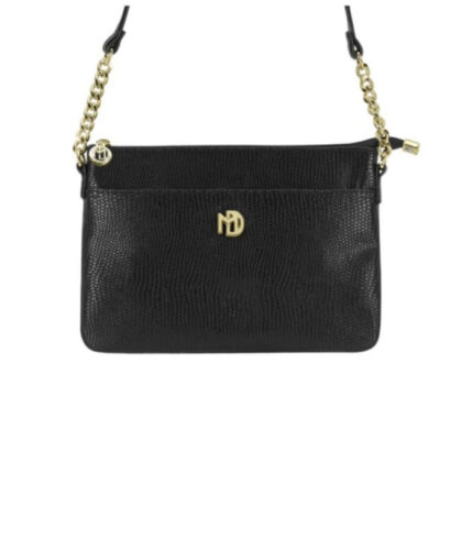 Bolsa Modare com Corrente Dourada e Textura Croco – Preto