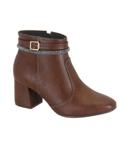 Bota Cano Curto Beira Rio com Fivela e Detalhe Glitter – Marrom