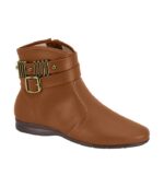 Bota Comfort Cano Curto Beira Rio com Detalhes Dourados – Camel
