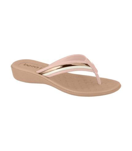 Chinelo Anabela Beira Rio com Tiras Metalizada